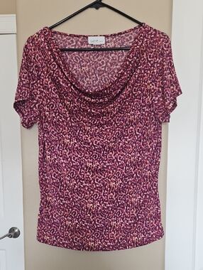 Jaclyn Smith Pink and Purple Animal Print Short Sleeve Top